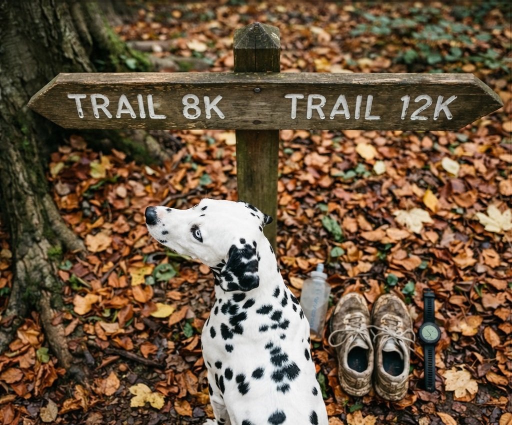 A Dalmatian dog on a trail run