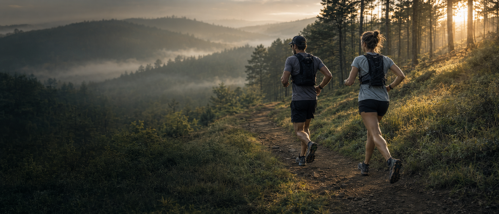 Trail runner on a technical mountain path