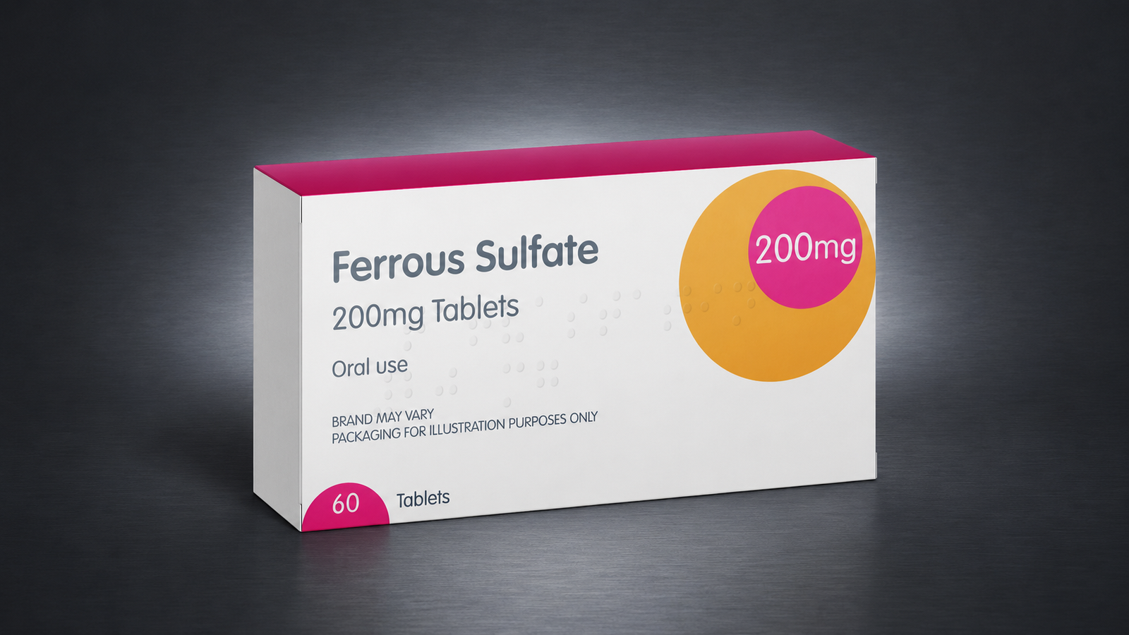 Box of ferrous sulfate iron tablets