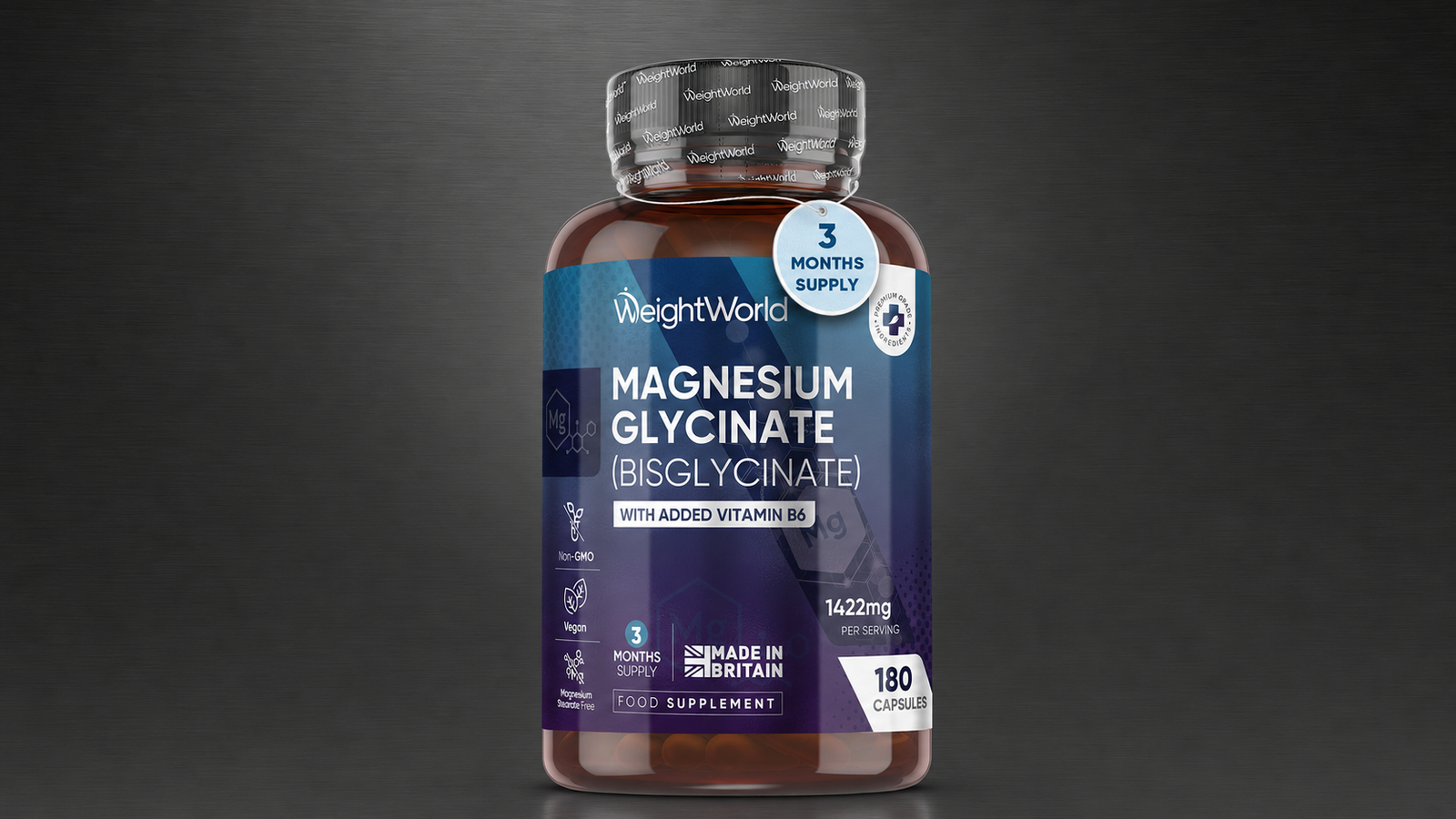 Bottle of magnesium glycinate capsules