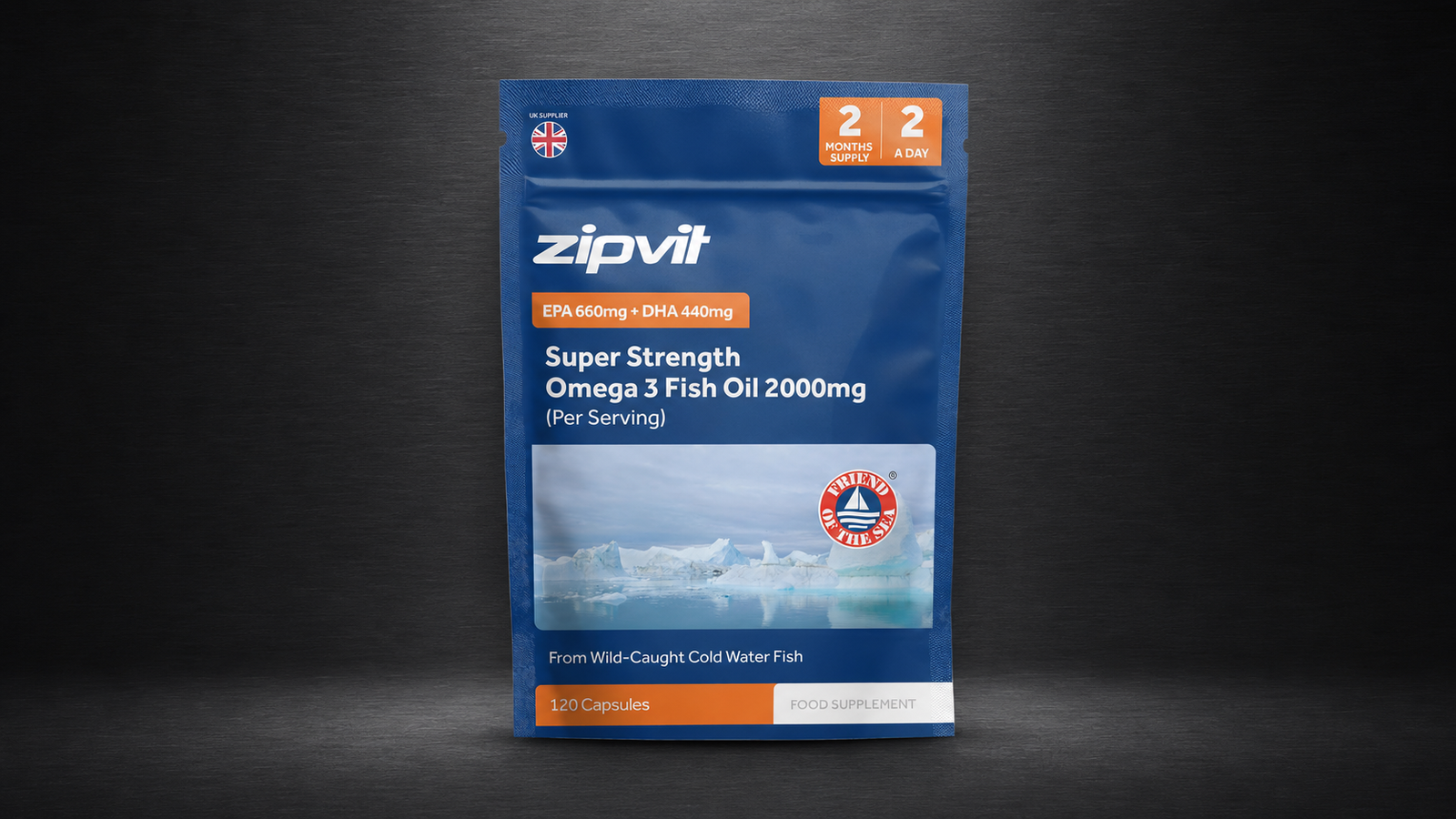 Bottle of fish oil omega-3 capsules