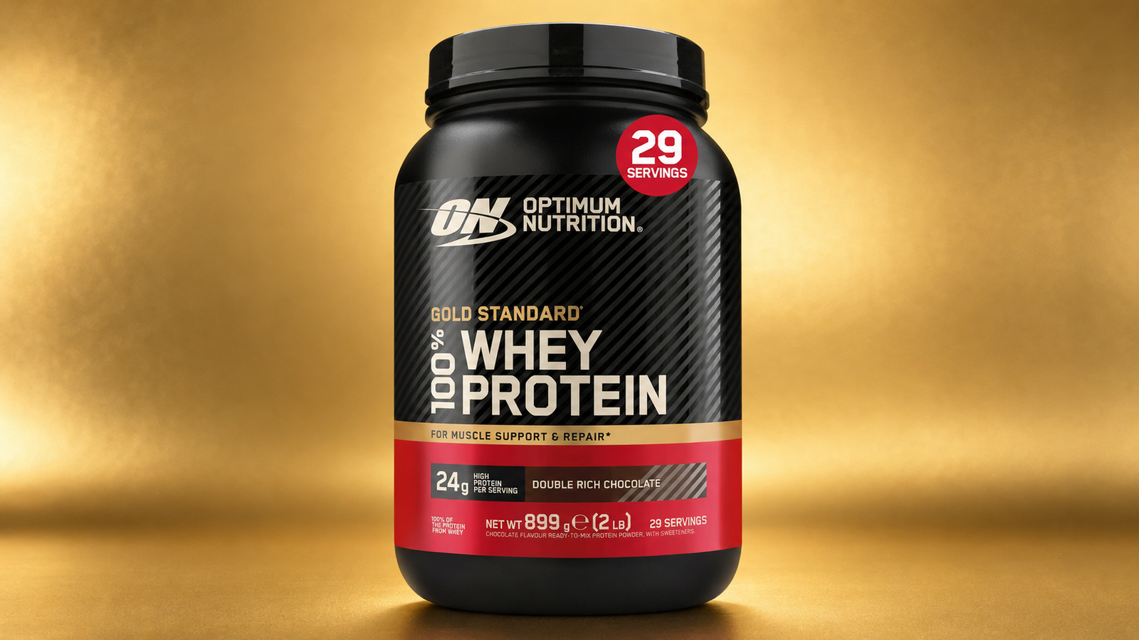 Tub of Optimum Nutrition Gold Standard whey