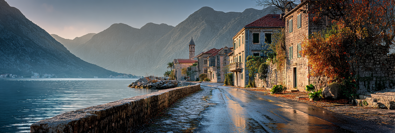The Bay of Kotor from the water, mountains rising on both sides