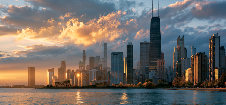 Chicago skyline, home of the Chicago Marathon